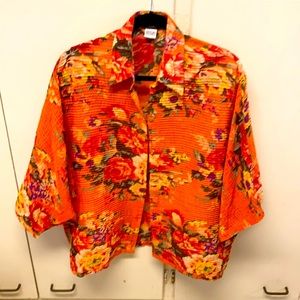 Designer orange floral pattern shirt or jacket